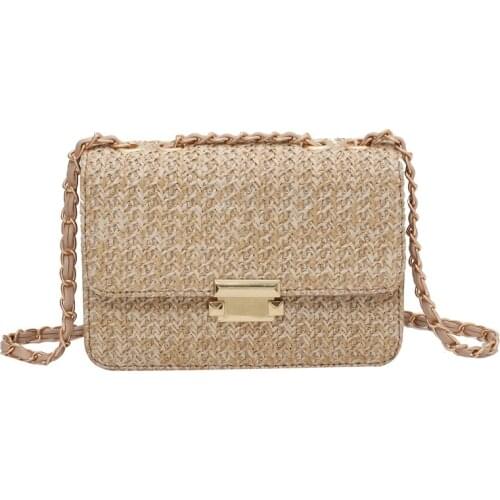 Aaby 2021 New Fashion Straw Shoulder Bag For Women High Quality Brand Handbag With Lock Metal Chain Two Size Options Summer Bag