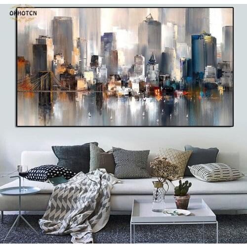 Abstract Art Oil Painting City Building Scenery Picture Modern Living Room Decoration Nordic Landscape Wall Art Canvas Painting