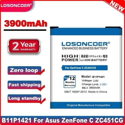 LOSONCOER 3900mAh B11P1421 cell phone battery for Asus ZenFone C ZC451CG Z007 battery