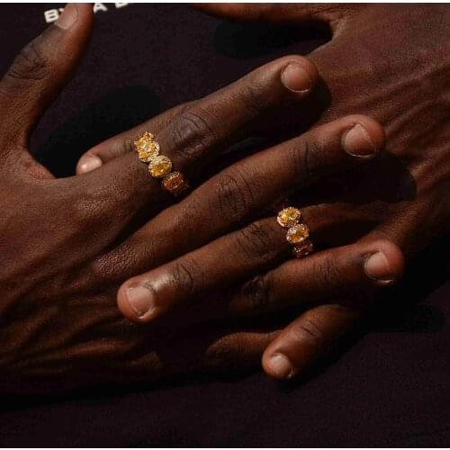 US size 8 9 10 gold yellow cz ring oval agg shaped cubic zirconia engagement band hip hop color stone finger rings men women