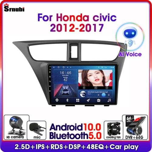 Android 10 AI Voice Car Radio For Honda CIVIC Hatchback 2012-2017 Multimedia Player Navigation GPS 2Din 5G WiFi Audio Stereo DVD
