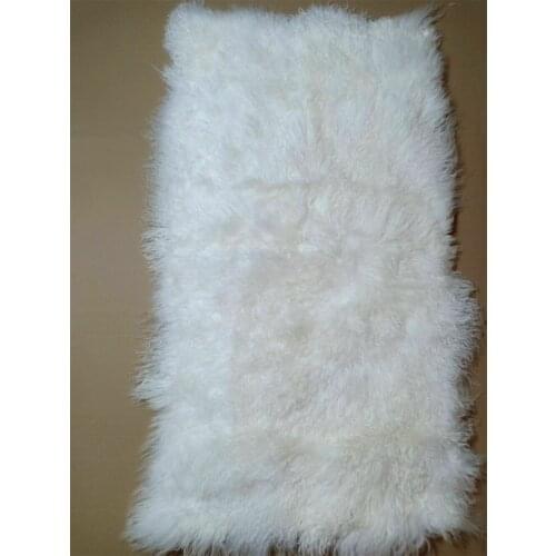 Mongolian Lamb Fur Plate Pelts Area Real Fur Rug Floor Mat Decorative Throw Carpet Rugs Blanket for Bed White 22"x45"
