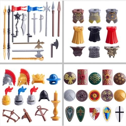 MOC Medieval Soldier Weapon Building Block Parts Shield Armor Cloak Printing Accessories Military War Horse Goat Toys for Kids