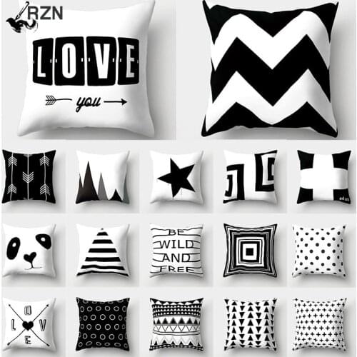 Black White Geometric Cushion Cover 45x45 Pillowcase Sofa Cushions Decorative Pillowcover Polyester Home Decor Pillow Cases