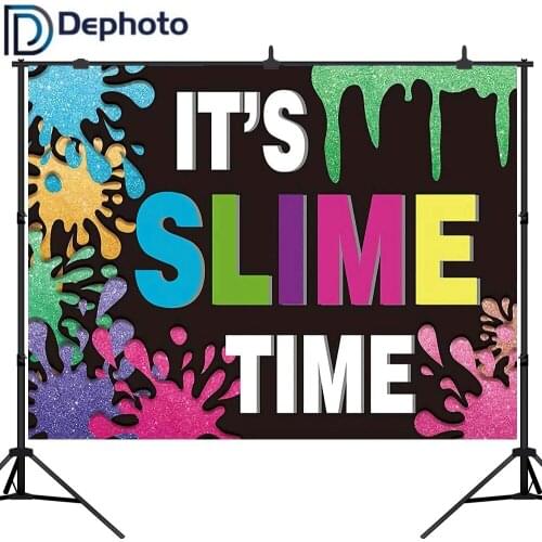 Dephoto Its Slime Time Photograph Backdrop Kids Colorful Birthday Party Baby Shower Background Splatter Glow Favors Photobooth