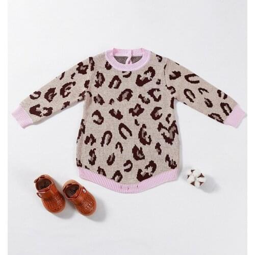 Baby Girls Romper Winter Knitted Baby Clothes Newborn Long Sleeve Infant Baby Romper Jumpsuit Leopard Toddler Baby Playsuit Girl