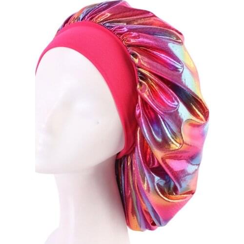 Women Laser Wide Band Bonnet Elastic Sleeping Cap Chemotherapy Shower Hair Accessories Wave Turban
