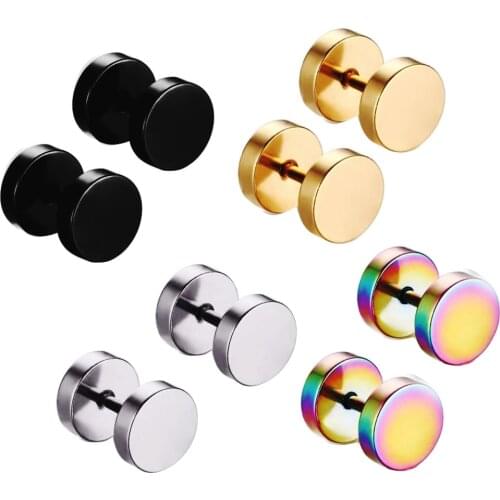 JUNLOWPY 16G Men Ear Studs Women Stainless Steel Faux Gauges Ear Tunnel Stretcher 6/8/10/12mm Body Jewelry Piercing Earrings