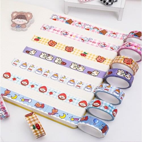 Kawaii Cartoon Bear Paper Tape Cute Girl Heart DIY Hand Account Material Decoration Color Stickers 1.5cmx5m