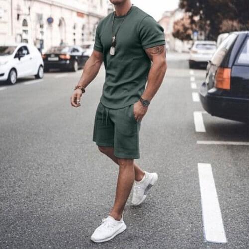 2021 Summer Men Casual Oversized Shorts Sets Short Sleeve T Shirt Shorts Solid Male Tracksuit Set Mens Brand Clothing 2Pcs Sets