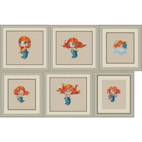 Q version of The Little Mermaid Cross Stitch Set Cross-stitch Kit Embroidery Needlework Craft Packages Cotton Fabric Floss