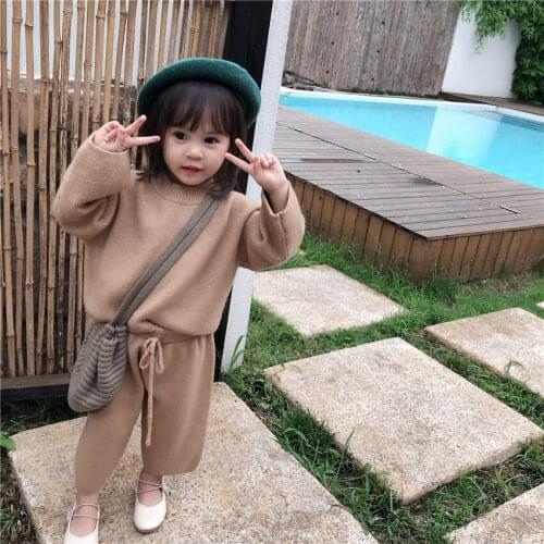2021 New Korean Girls Leisure Loose Sweater Suit Two Kids Knitting Suits girl clothes girls outfits girl clothes