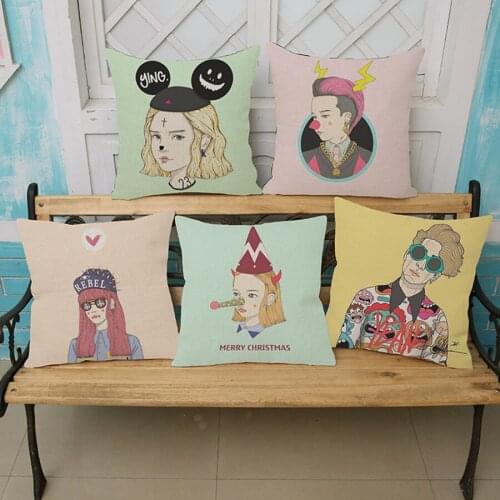 New Arrive Hot Selling Fashion personality Girl Printing Linen Cotton Cushion Throw Pillow Sofa Pillow Cojines