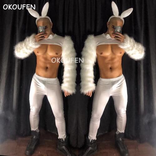 New Sexy white Christmas furry Rabbit Costume Suit Nightclub bar men and women ds party theme cosplay stage wear