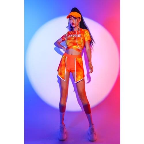 Hip-Hop Street Dance Clothing Adult Performance Clothing Jazz Dance Costumes Casual Baggy Orange Pants Orange Suit Nightclub