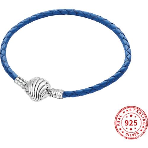 Real 925 sterling Silver Beads Sea Shell Leather charms Bracelet Fit original Pan bead charm Women Bracelet Jewelry 2021