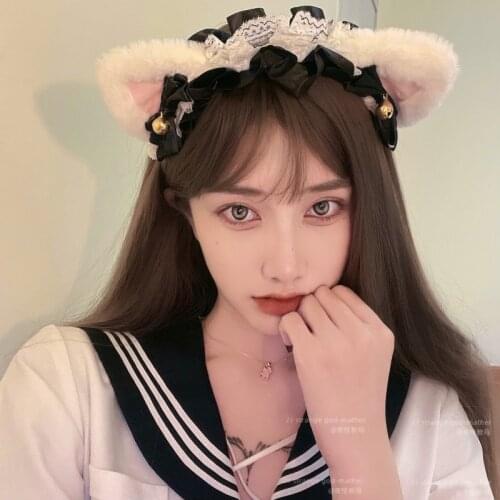 Cat Headband Headband Plush Cat Ear Headband Lolita Bow Blue Pink Black Ribbon Bells Beast Ear Headband Cute Neko ears