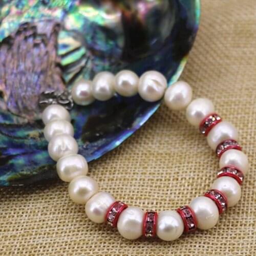 Natural 9-10mm freshwater cultured white pearl beads strand bracelets & bangles for women hot sale unique jewelry 7.5inch B3088