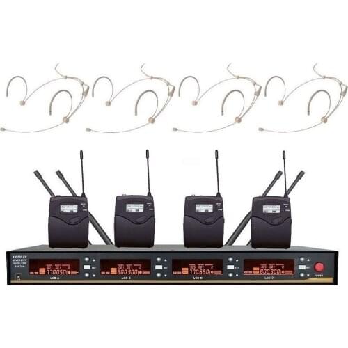 Bolymic System Professional Cordless Headset Microphone 4 x 100 Channels Mike For Church