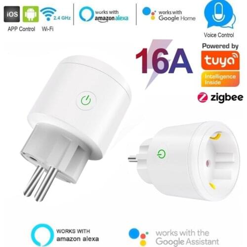 Tuya Wifi Smart Power Socket Plug EU 16A Timing Function Switch APP Remote Voice Control With Alexa Google Zigbee gateway