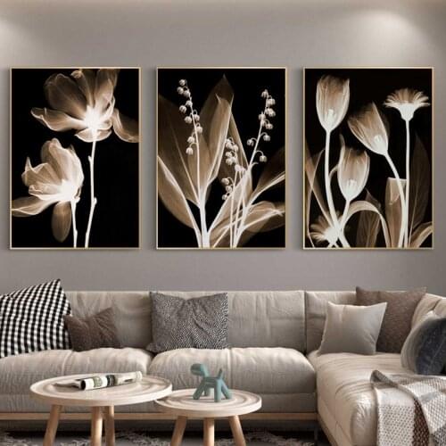 Light Flowers in the Dark Canvas Art Posters Nordic Art Flowers Canvas Paintings on the Wall Art Pictures Home Wall Decoration