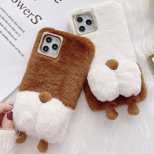 Warm Plush Corgi Dog Butt Soft Fluffy Fur Case for Huawei Honor 20 V30 30 Pro 30S 8X 9X Nova 5i 6 7 Furry Hairy Puppy Ass Cover