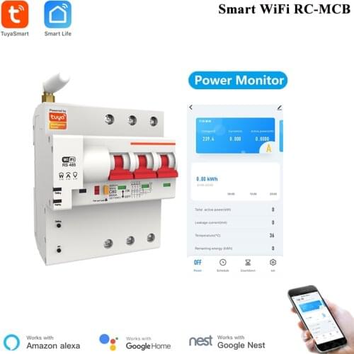 Tuya Smart Circuit Breaker 3P WiFi Switch Overload Short Circuit Protection Power Consumption Smart RC-MCB Alexa Compatible