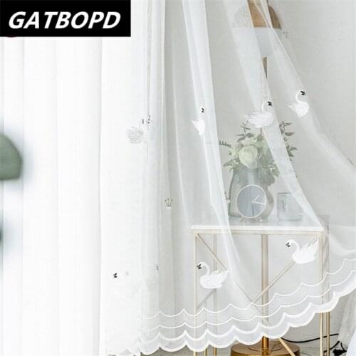 Curtain Fabric Modern Bedroom Curtains For Living Room Swan Tulle For Windows Sheer Curtain Kitchen