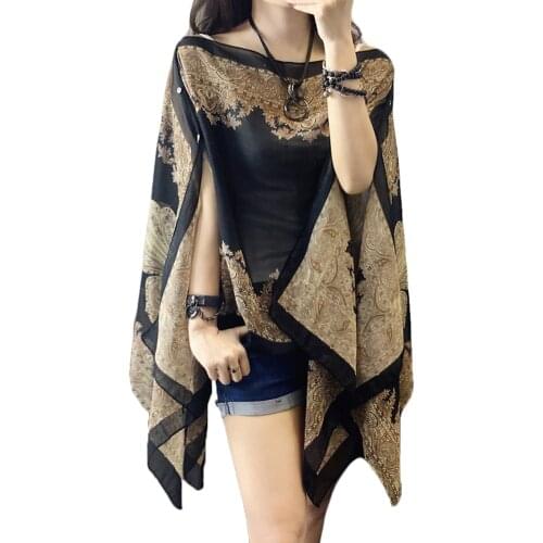 Woman Long Sleeve Thin 10-color Fabala Plus Size Blouses Shawl Scarf Cover Ups Flower Loose Chiffon Sun Protection Shawl