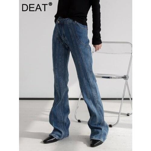 DEAT 2021 new winter and fashion women clothes high waist light blue denim pants flare bottoms trousers WP45005L