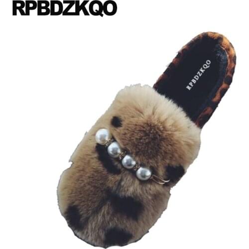 Round toe designer shoes women luxury 2019 slip on black fur large size shallow leopard print pearl china flats winter suede