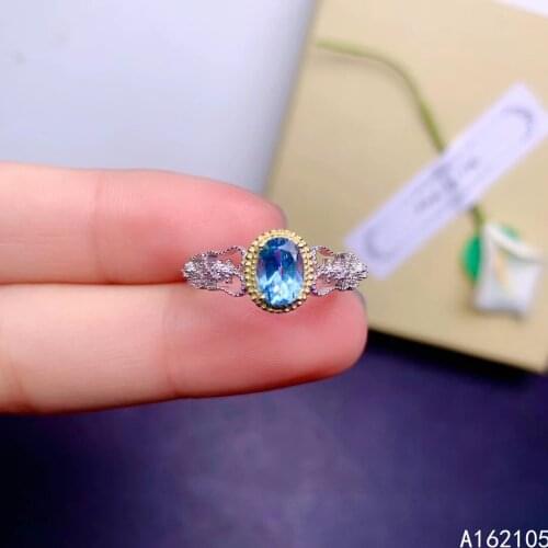 925 pure silver Chinese style natural Swiss Blue Topaz womens luxury noble oval adjustable gem ring fine jewelry support detect