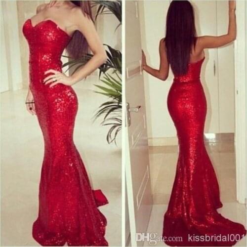 Free shipping formal party evening gown 2015 new sexy sequined robe de soiree vestidos de festa red long mermaid prom dresses