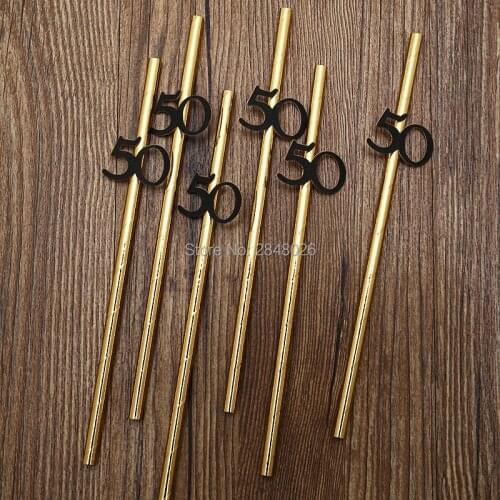 Gold and black Party Straws- 50th birthday Decorations-50th paper straws, gold birthday deco