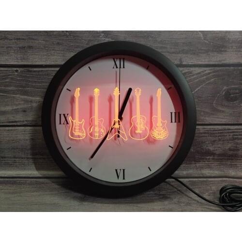 0f099 Guitar Weapons Band Room App Rgb 5050 Led Neon Light Signs Wall Clock