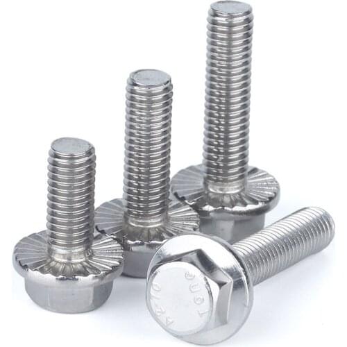 1-10Pcs M5 M6 M8 M10 M12 Hexagon Head Flange Bolts Stainless Steel Series Flange Bolt With Thicken Tooth Anti-slip Screw