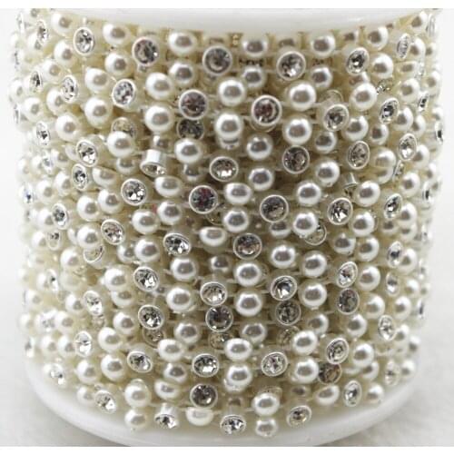 10y 8mm round Shaped ivory Pearl Rhinestone Chain Trims Sewing Crafts Costume Applique Wedding Decoration LZ118