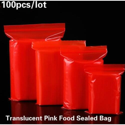 100pcs Thickened Zipperlock Bag Zipper Bags Self Sealing PE Thickened 12 Wires Translucent Red Food Sealed Bag Bags Poly Bag