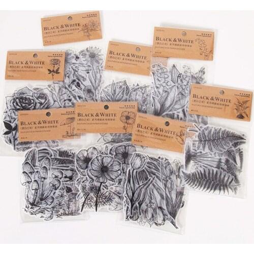 20 Pcs Vintage Botany Flower Washi Sticker Pack Natural Black And White Plants Decals Collection For Scrapbooking Kid Diy Arts