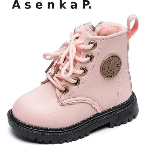 2021 Kids Boots Children Plush Warm Shoes For Boys Pu Leather Girls Kids Martin Boots Autumn Winter Baby Soft Bottom Short Boots