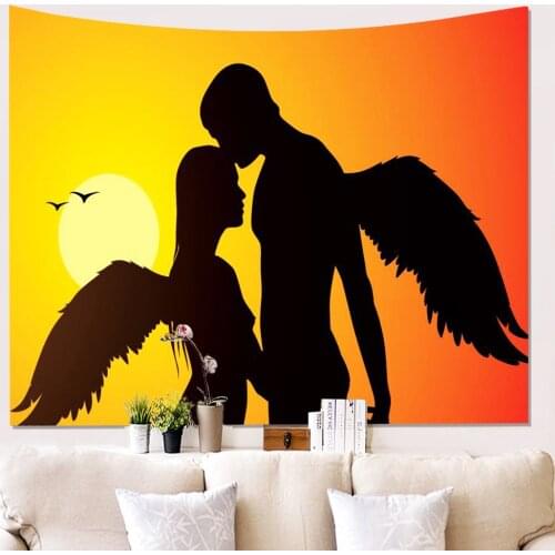2021 Meditation Tapestry Man And Girl With Wings Hippie Yoga Tapestry Wall Decor For Dancing Studio Room Bedroom Livingroom Dorm