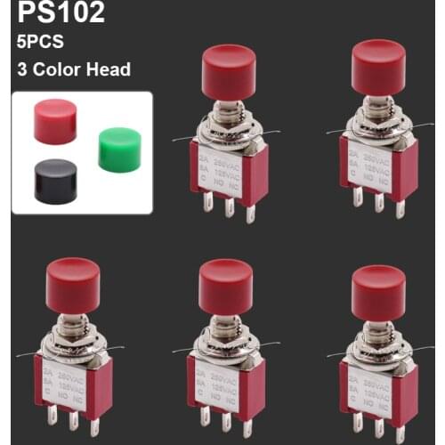 5Pcs 3Pin C-NO-NC 6mm Mini Momentary Automatic return Push Button Switch ON-(ON) 2A 250VAC/5A 120VAC Toggle Switches