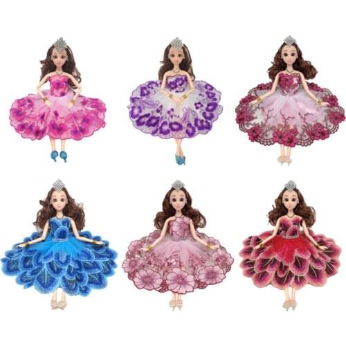 6 Pcs 6 Styles Fairy Girl Dolls Toys Embroidery Elegant Dresses Gown Outfits Accessories for Barbie Toy Kids Girls Birthday Gift