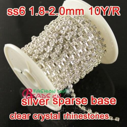 6ss--ss38 rhinestones 10yards/roll sparse silver base clear glass rhinestones diy garment decorative cup chain
