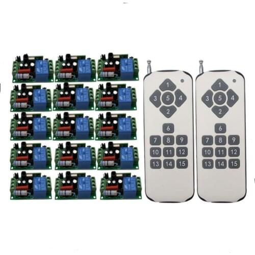 RF Wireless Remote Control AC 220 V 10 A 1 channel 15Receiver +2* Transmitter Learning code Universal power switch