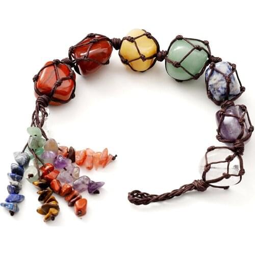 Natural stone bracelet seven colors energy stone seven colors chakra Pendant luxury jewelry chain layered necklace