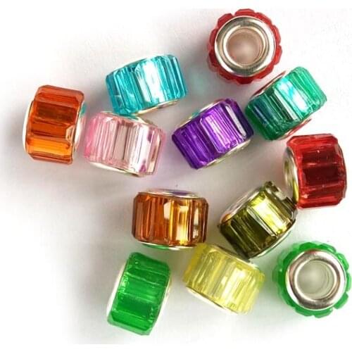 Free shipping 50pcs mix color 11mm 2015 new flower design big hole rhinestone charms beads fit European bracelet DIY