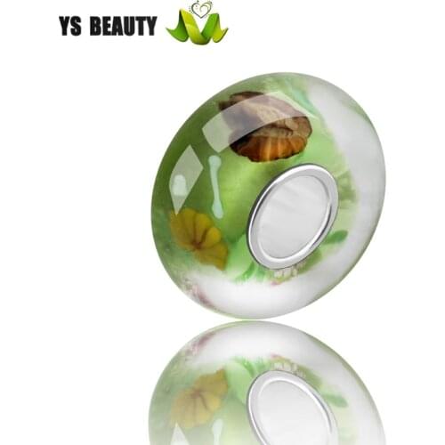 Inner painted butterfly glass beads sterling silver core large hole beads Murano glass beads girls beaded fashion charm bracelet