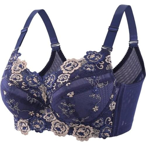 Plus Size Push Up Bra Womens Full Coverage Underwire Slightly Padded Model Up Floral Embroideried Bra 34 36 38 40 42 44 46 48 H