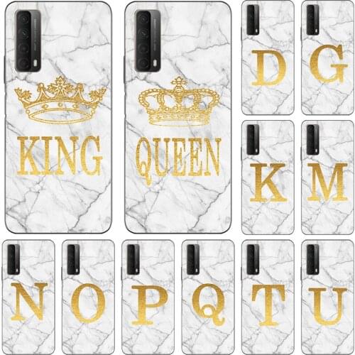 Phone case For Huawei P Smart 2021 Pro Z S 2020 Plus 2019 2018 White Marble Golden English Letter Fashion Name Back Cover Shell